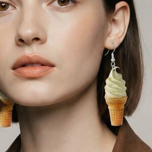 NWT Set of 2 - Food Novelty Earrings Snack Ice Cream Cone & Chicken Wrap Acrylic